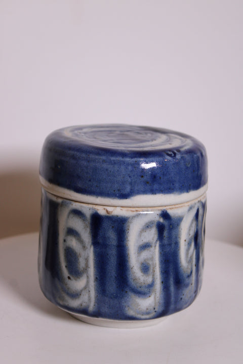 Blue and White Studio Pottery Lidded Jar