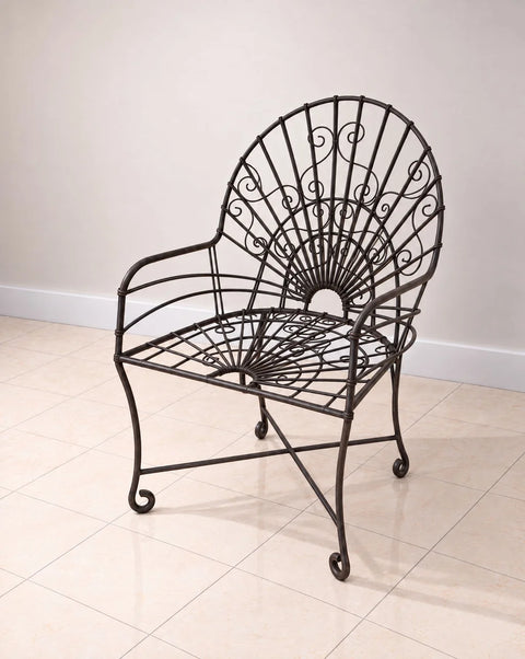 Peacock Back Iron Garden Armchair – Art Nouveau Style