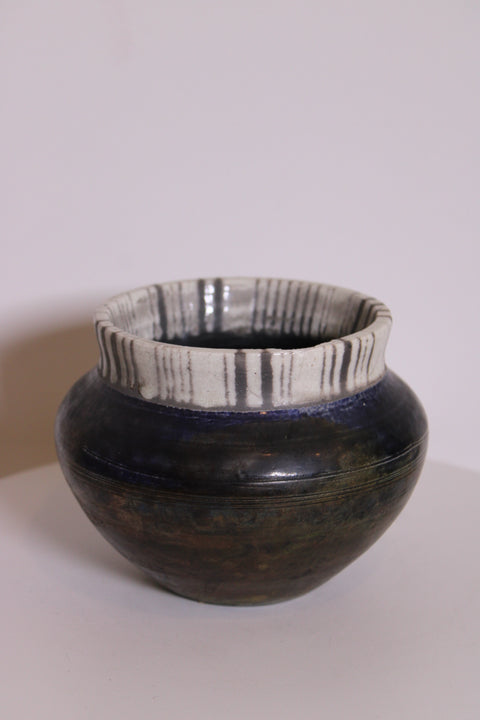 Midnight Earth Bowl With Striped Rim