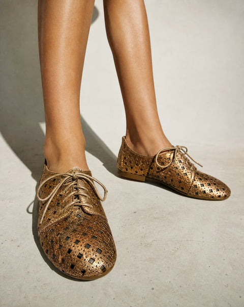 Seychelles Gold Metallic Cutout Oxford Shoes