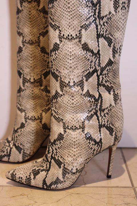 Schutz Snakeskin Print Leather Knee-High Boots
