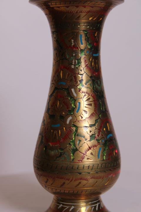 Small Floral Enamel Brass Vase