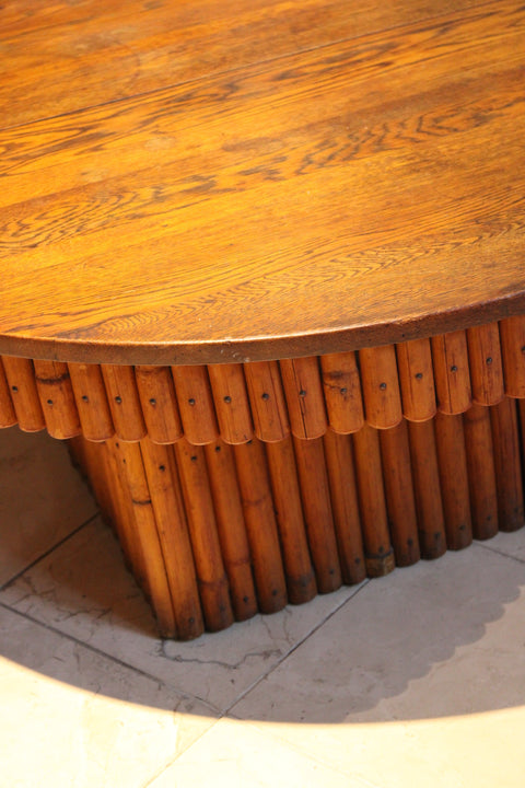Vintage Oval Reeded Wood Coffee Table