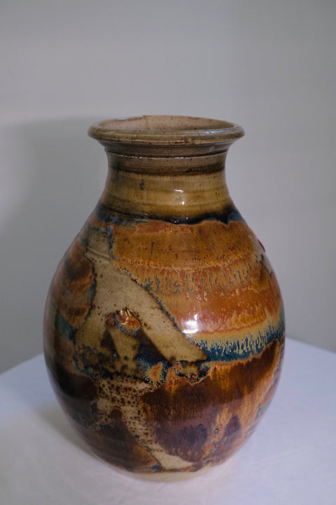 Vintage“Curtis Scott” Sunset Raku Stoneware Vase