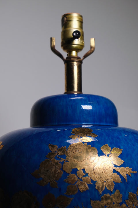 Blue And Gold Leaf Chinese Table Lamp