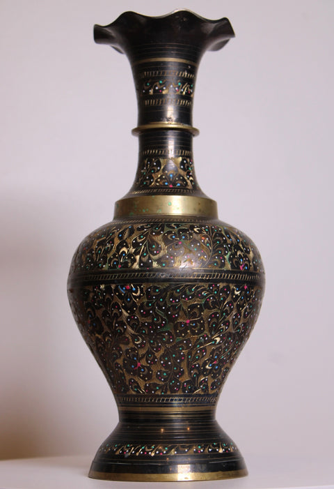 Ornate Enamel Brass Vase