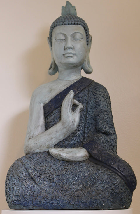 Vintage Seated Buddha Statue with Blue Robe Decorative Sculpture