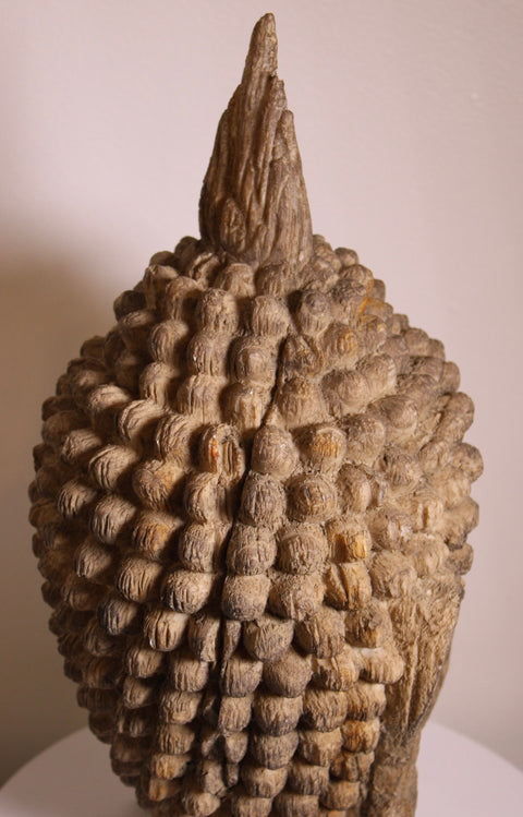 need more picturesHand Carved Driftwood Buddha Head Sculpture