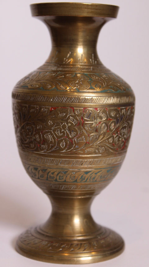Etched Brass Footed Vase
