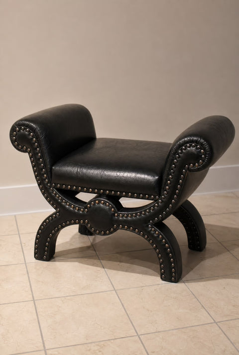 Black Vintage Vinyl Ottoman/Stool