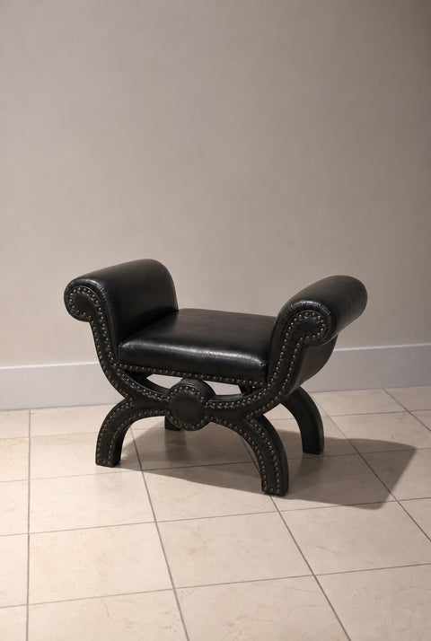 Black Vintage Vinyl Ottoman/Stool