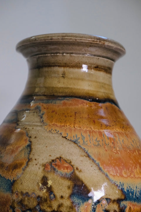 Vintage“Curtis Scott” Sunset Raku Stoneware Vase