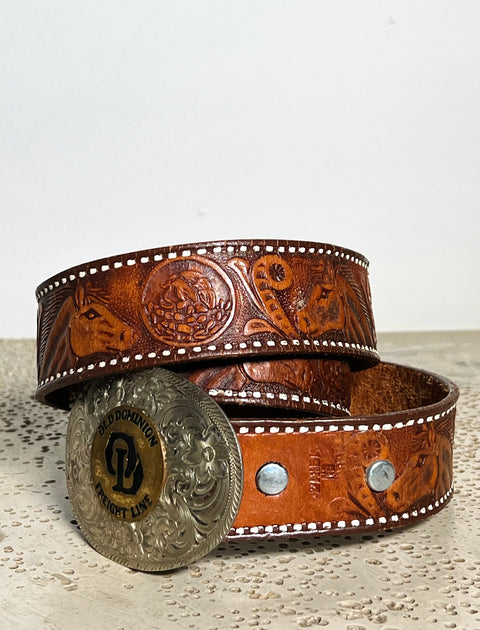 Brown Tooled Western Belt with Old Dominion Buckle