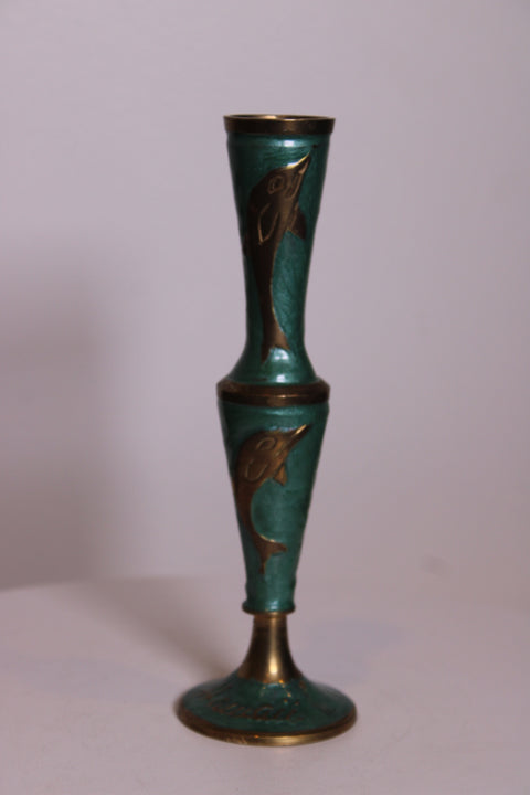 Verdigris Dolphin Brass Goblet Vase