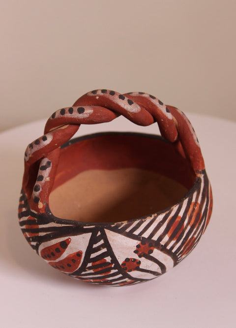 Hand Painted Folk Art Basket Pottery Vessel