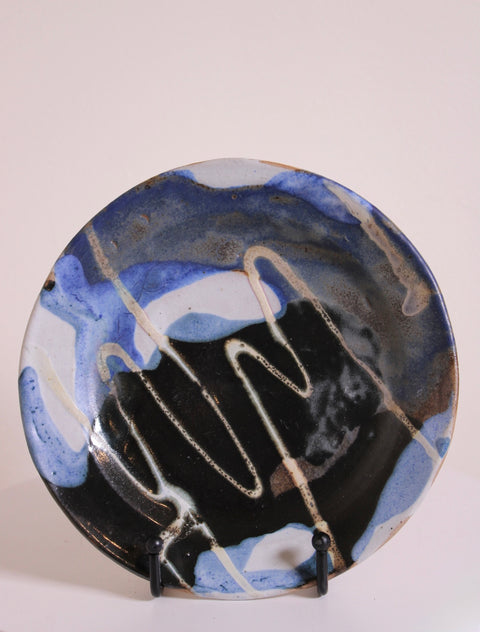Abstract Blue Modernist Studio Pottery Platter
