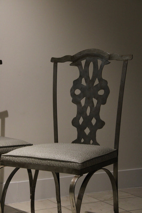 Pair of Chippendale Style Verdigris Iron Garden Chairs