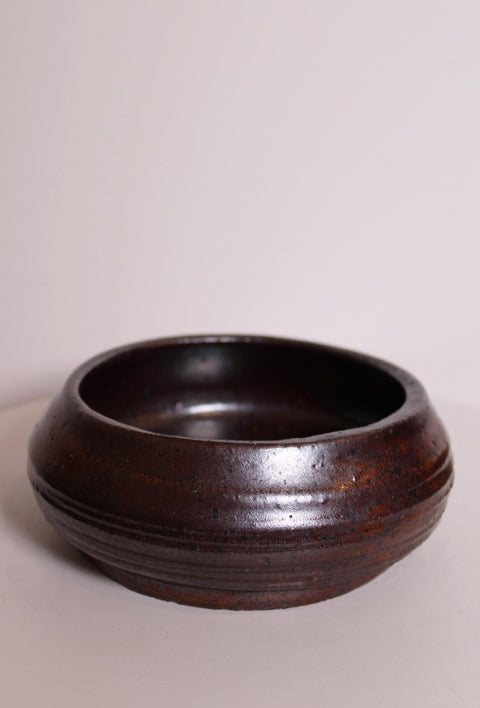 Low Dark Brown Studio Pottery Bowl