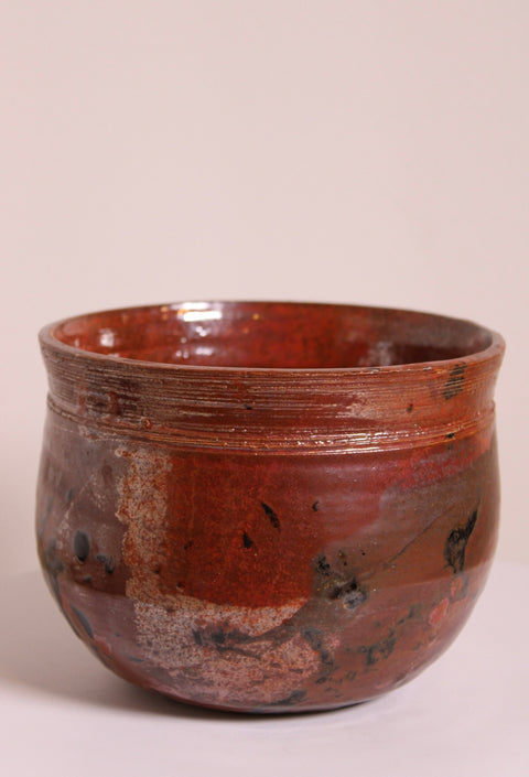 Large Red Raku Style Studio Pottery Bowl