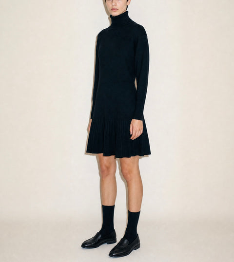 Vintage Black Turtleneck Peplum Sweater dress