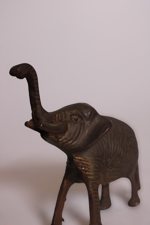 Vintage Brass Elephant Figure with Raised Trunk