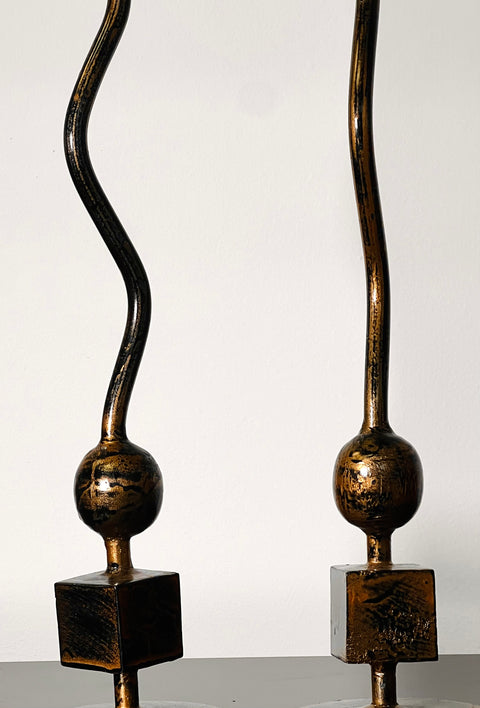 Vintage Pair of Gold Heavy Cast Iron Candle Stick