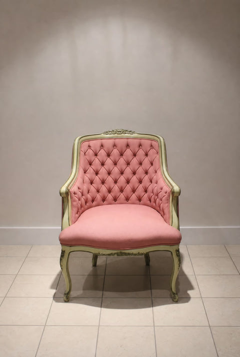 Vintage French Provincial Pink Tufted Parlor Chairs (Pair) | Hollywood Regency Accent Chairs
