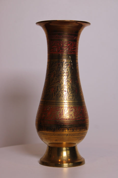 Red Etched Brass Pedestal Vase