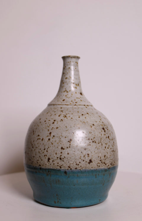 Speckled Cream and Turquoise Bottle Vase