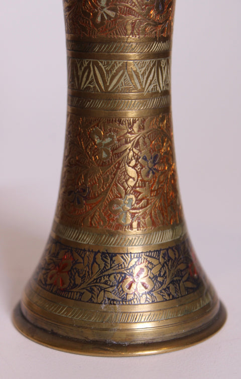 Etched Brass Floral Vase