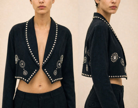 Vintage Black Studded Cropped Jacket
