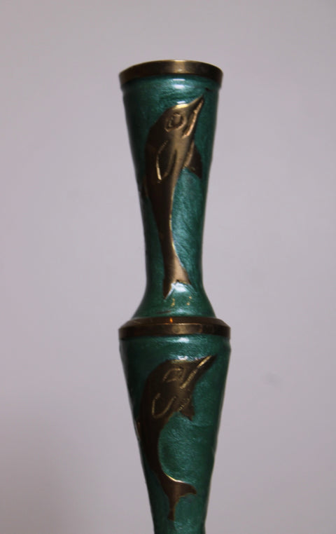 Verdigris Dolphin Brass Goblet Vase
