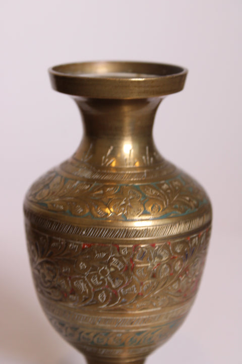Etched Brass Footed Vase