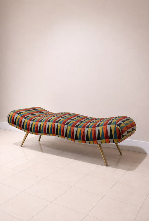 Vintage 1980s Postmodern Wave Bench – Colorful Sculptural Upholstered Bench