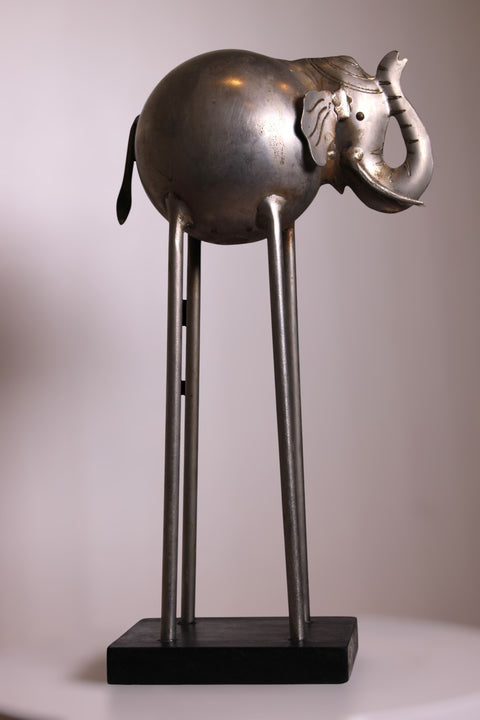 Modernist Metal Elephant Sculpture on Stand