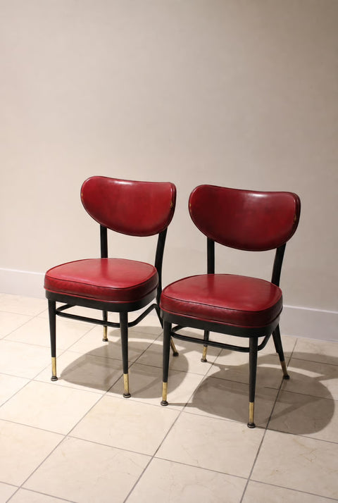 Vintage Mid-Century Red Vinyl Diner Chairs (Pair) | Chrome & Black Dining Chairs