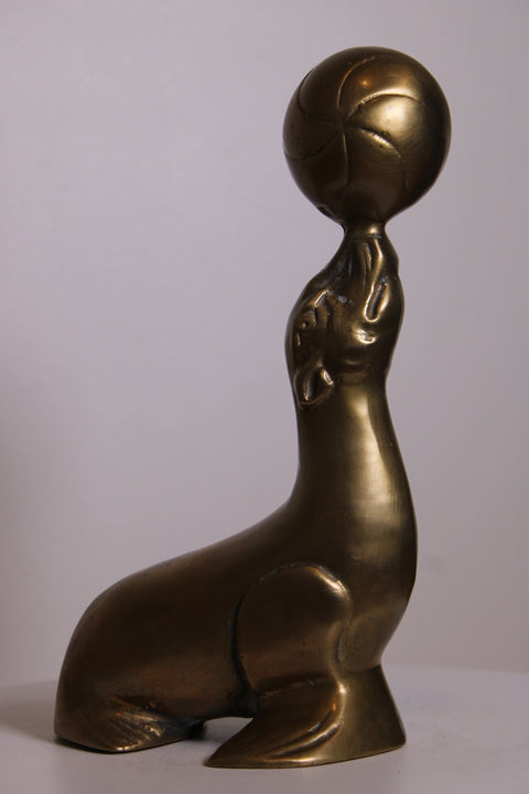 Brass Seal Sculpture with Ball