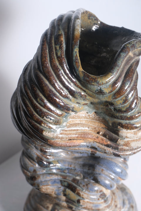 Vintage Enigmatic Blue/Brown Coil Vase