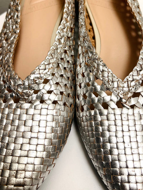 Silver Metallic Woven Slip-On Flats