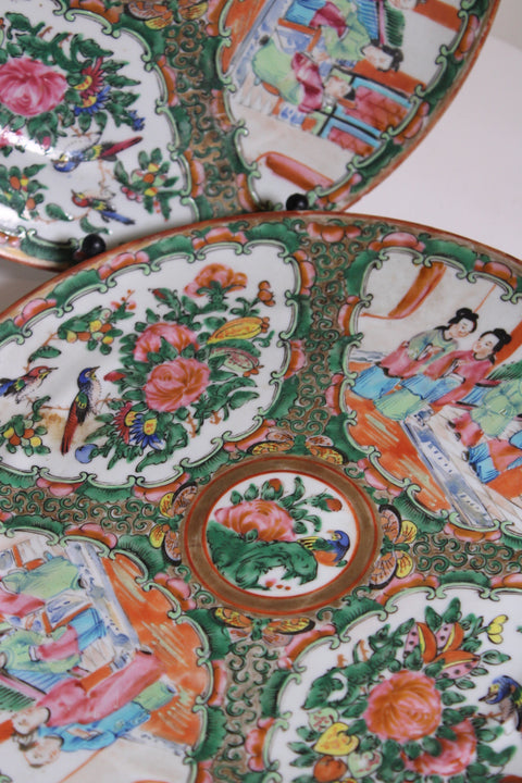 Antique Chinese "Canton" Rose Medallion Porcelain Plates, Circa 1900's