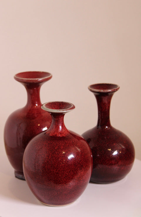 Set of Three Oxblood Red Studio Pottery Bud Vases