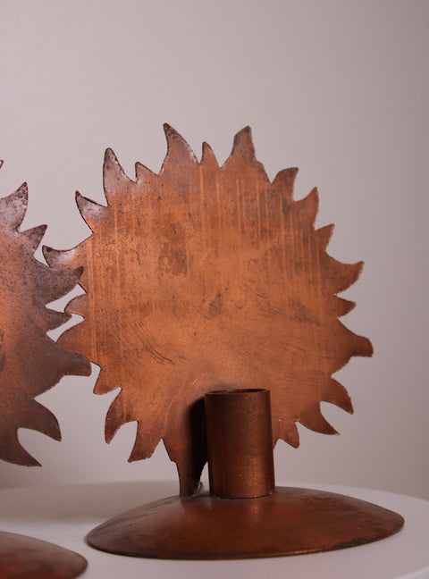Pair of Copper Sun Brutalist Candle Holders