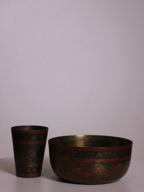 Vintage Brass and Enamel Bowl Set