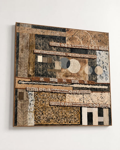 “Ivory Coast” Mixed Media Natural Framed Abstract