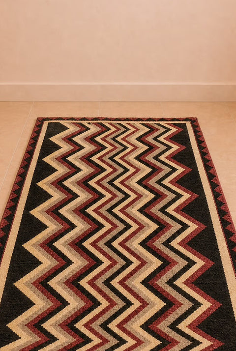 Vintage Turkish Red Chevron Kilim Rug – Handwoven Wool Geometric Area Rug