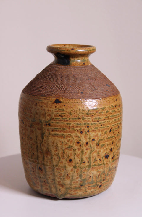 Yellow Green Textured Studio Pottery Vase