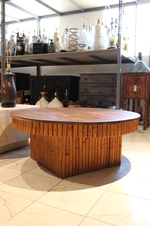 Vintage Oval Reeded Wood Coffee Table
