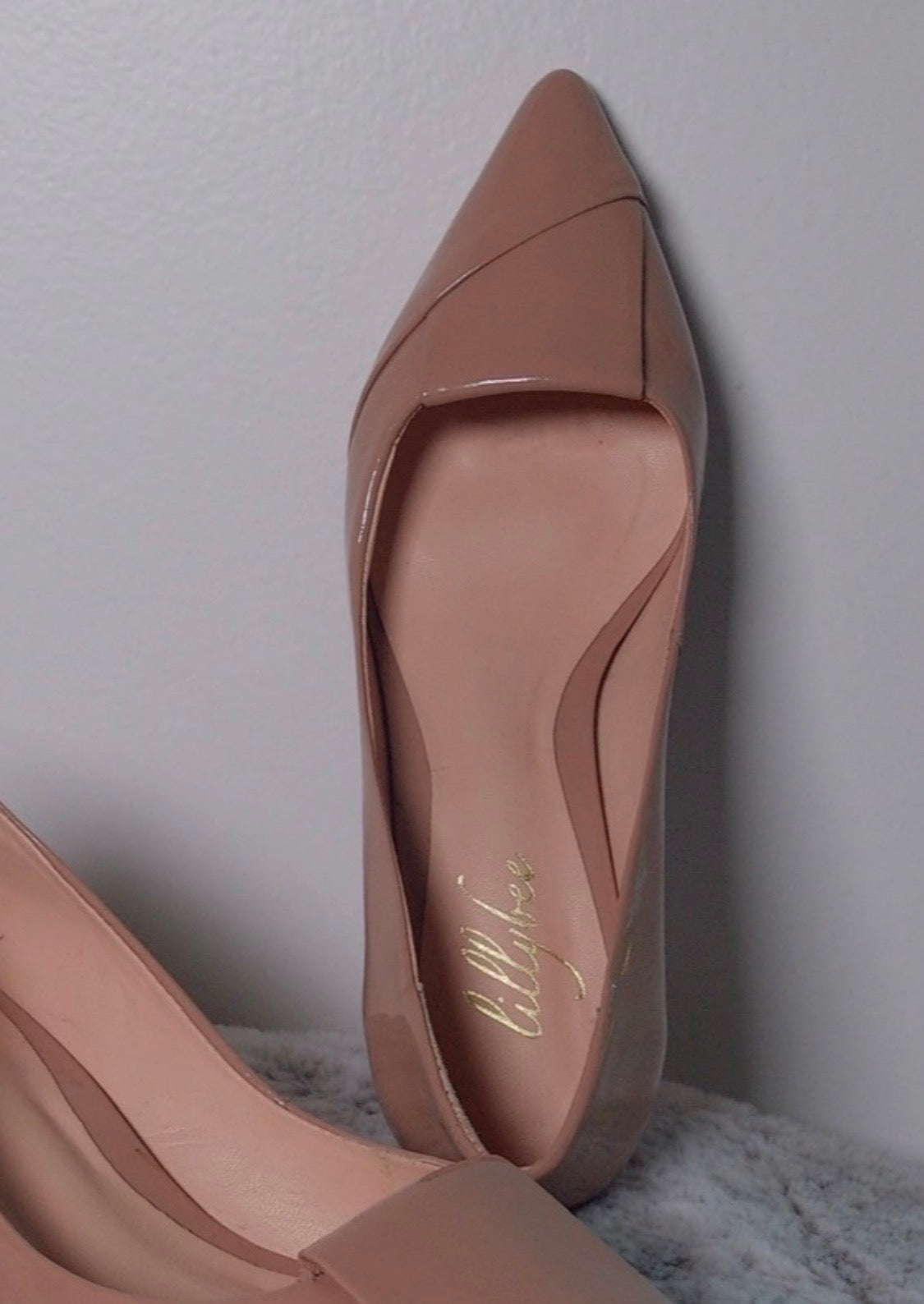Pre Owned Tilly B Nude Patent Leather Wedge Heels | Pointed Toe Slip-On Pumps | Minimal Everyday Shoes