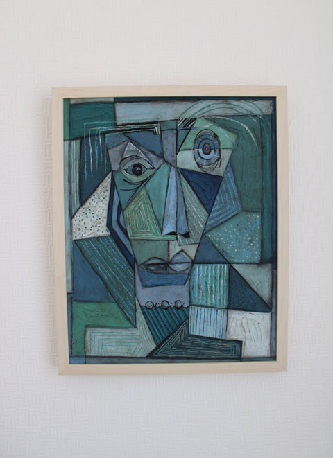 Angela Dickerson Blue Face Study Original Framed Artwork