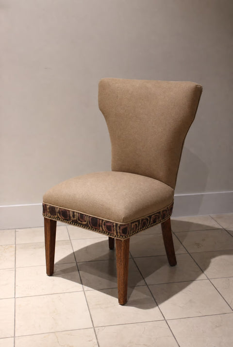 Vintage Pair Sculptural Slipper Chairs with African Kuba Trim